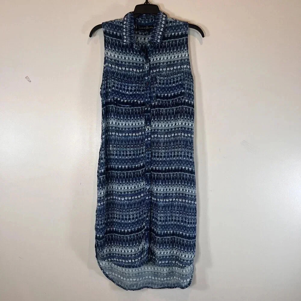 French Laundry ButtonFront Collared Sleeveless Blue Print Dress M